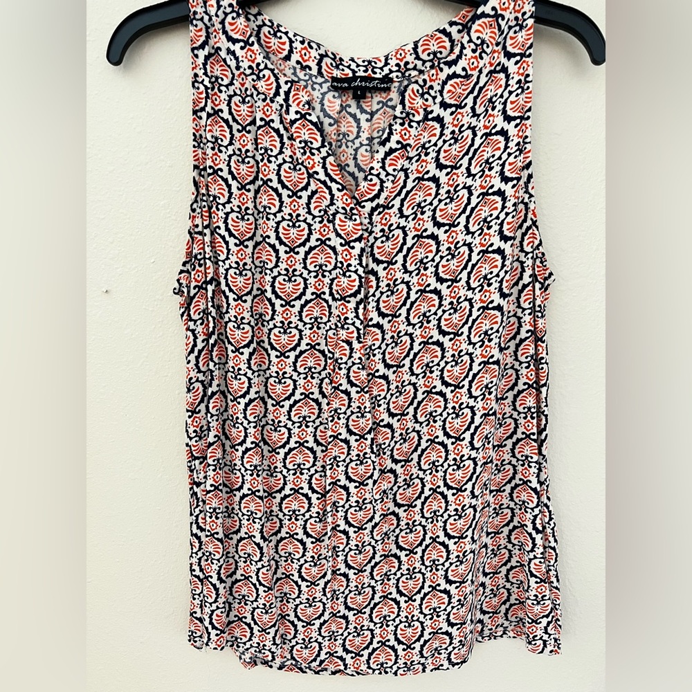Ava Christine sleeveless top in Navy and Orange.